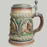 (a1456)Jarra alemana de cerveza con imagenes rusticas.