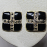 (e1387)Aros de plata con esmalte negro y marquesitas.